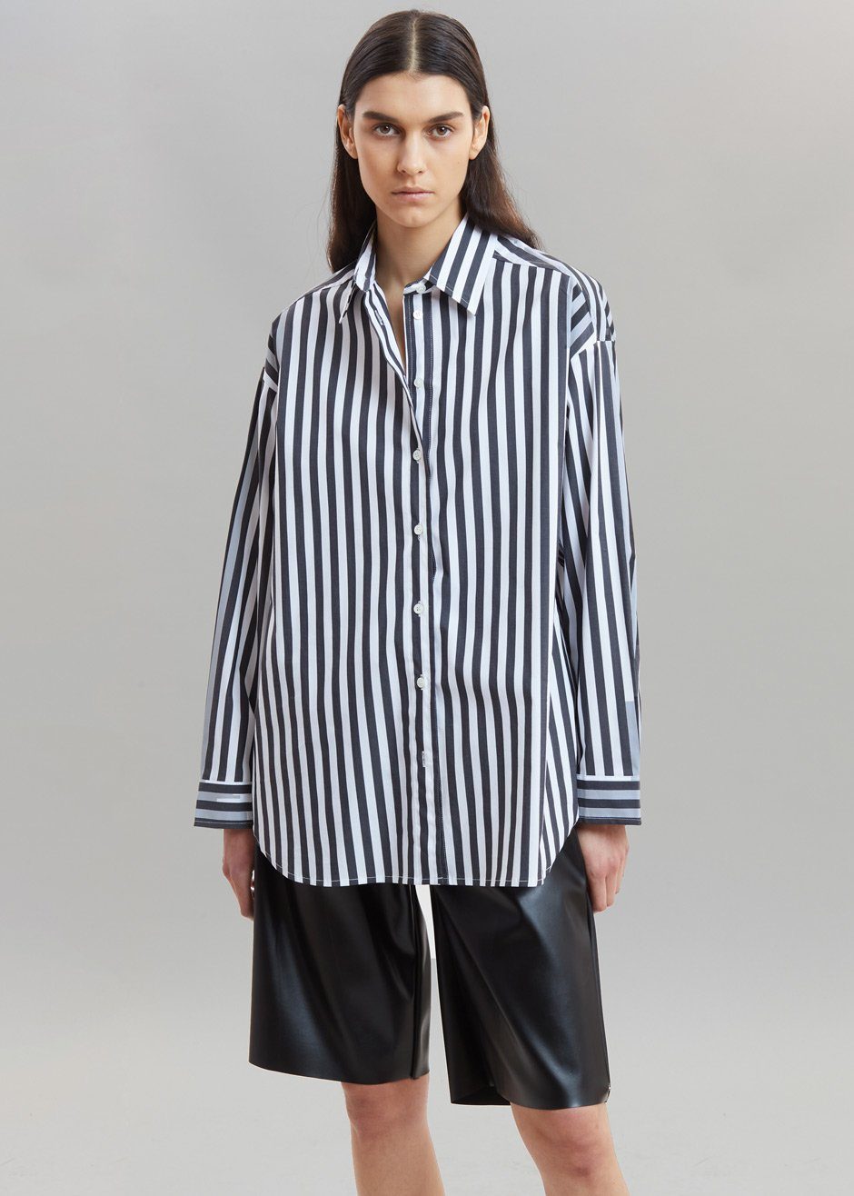 Sylvia Striped Oxford Shirt - Faded Black/White