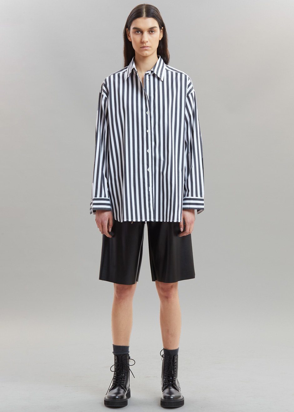 Sylvia Striped Oxford Shirt - Faded Black/White