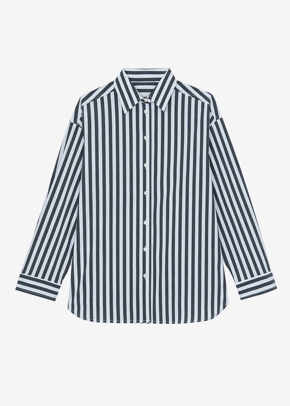 Sylvia Striped Oxford Shirt - Faded Black/White