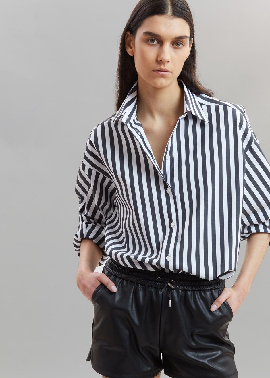 Sylvia Striped Oxford Shirt - Faded Black/White