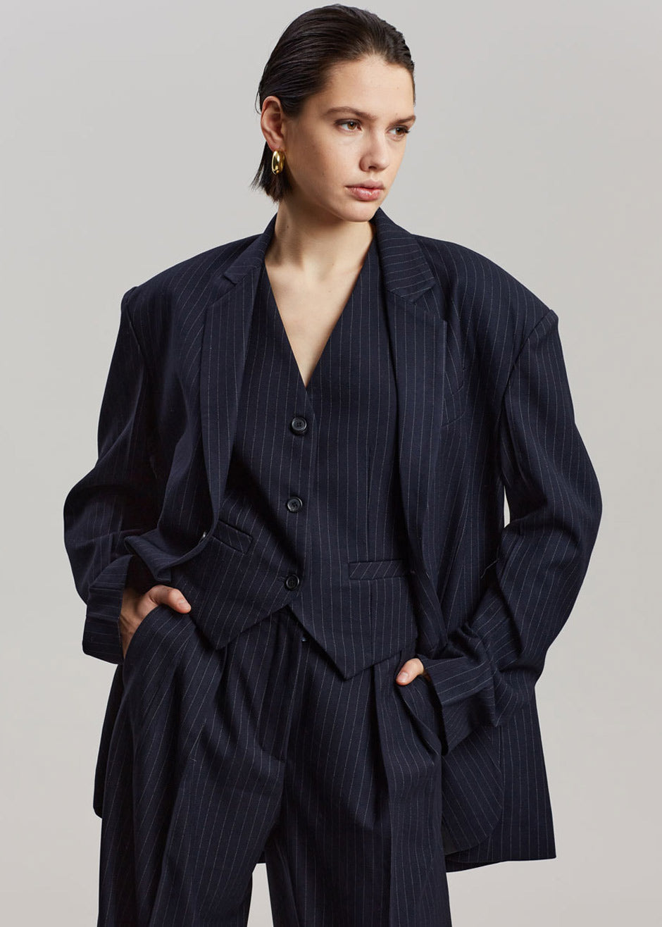 Tansy Oversized Blazer - Navy Pinstripe