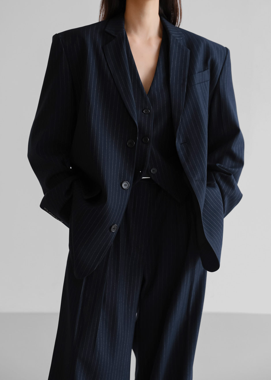 Tansy Oversized Blazer - Navy Pinstripe