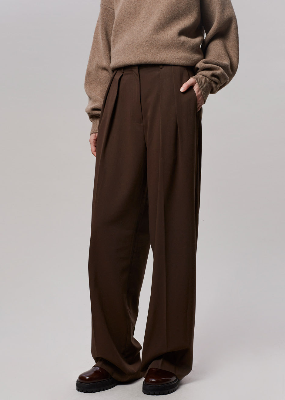 Tansy Pleated Trousers - Chocolate