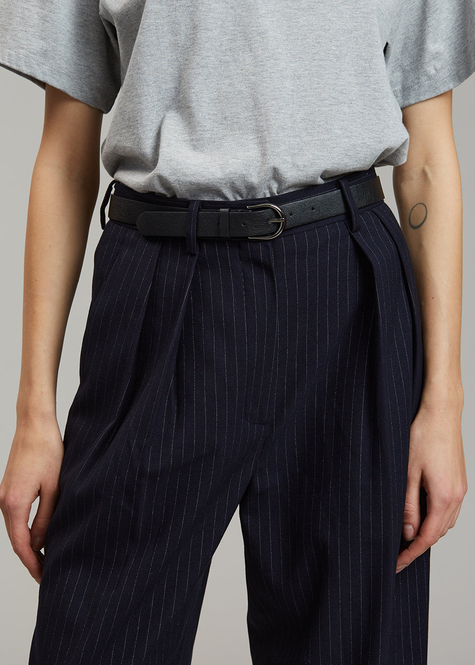 Tansy Pleated Trousers - Navy Pinstripe