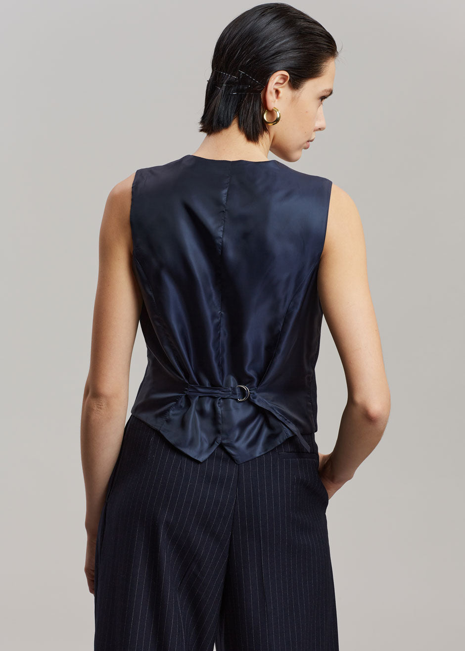 Tansy Tailored Vest - Navy Pinstripe