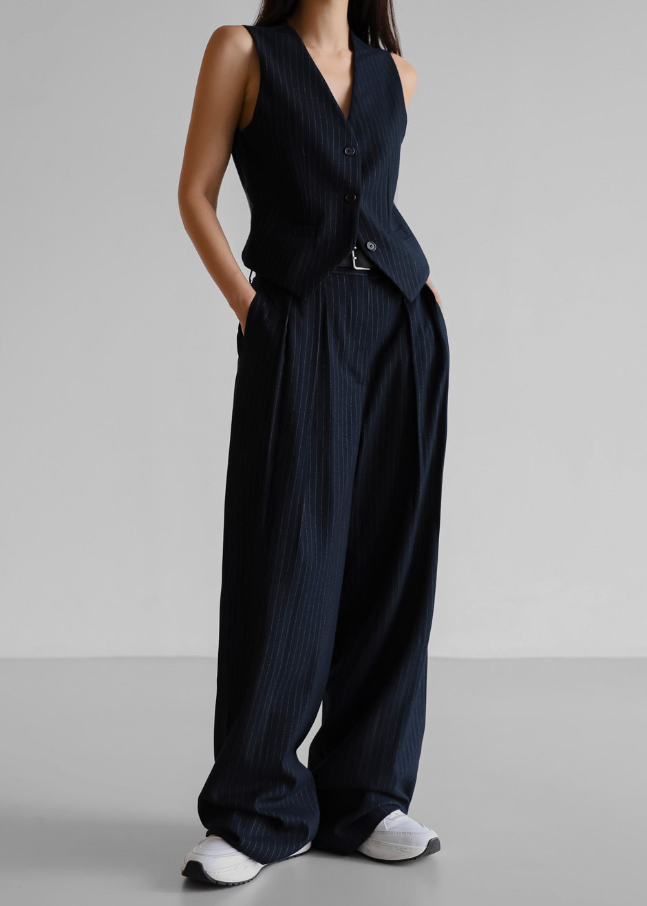 Tansy Tailored Vest - Navy Pinstripe