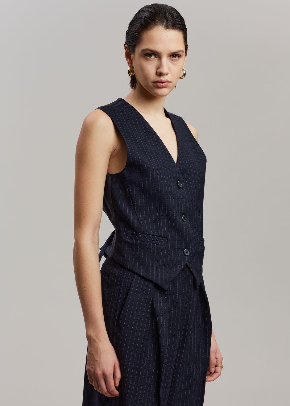 Tansy Tailored Vest - Navy Pinstripe