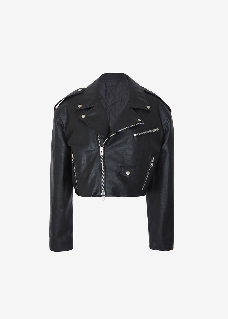 Tidus Cropped Biker Jacket - Black