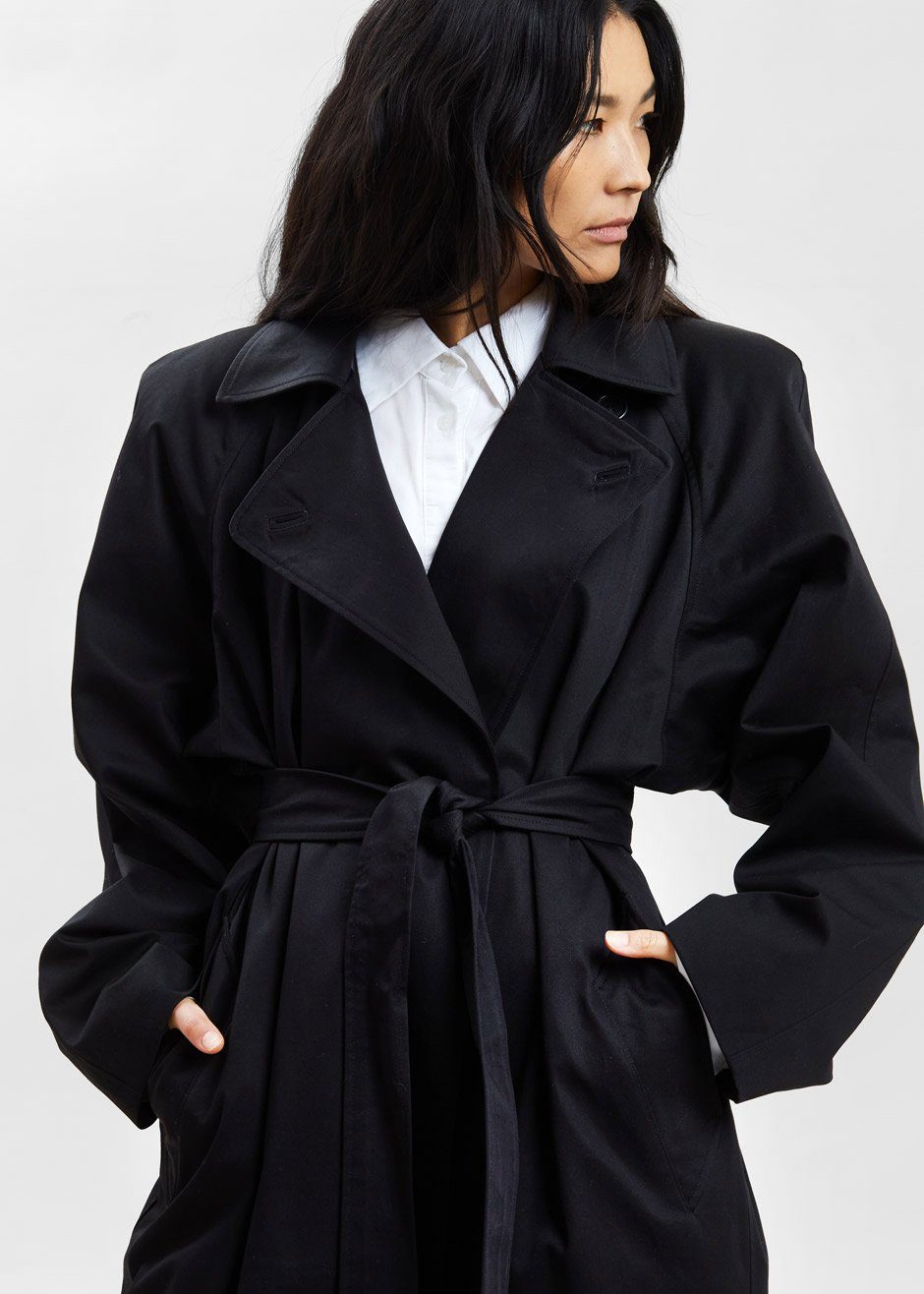 Marisol Box Shoulder Trench - Black