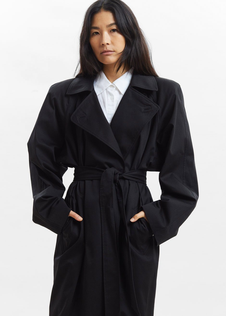 Marisol Box Shoulder Trench - Black