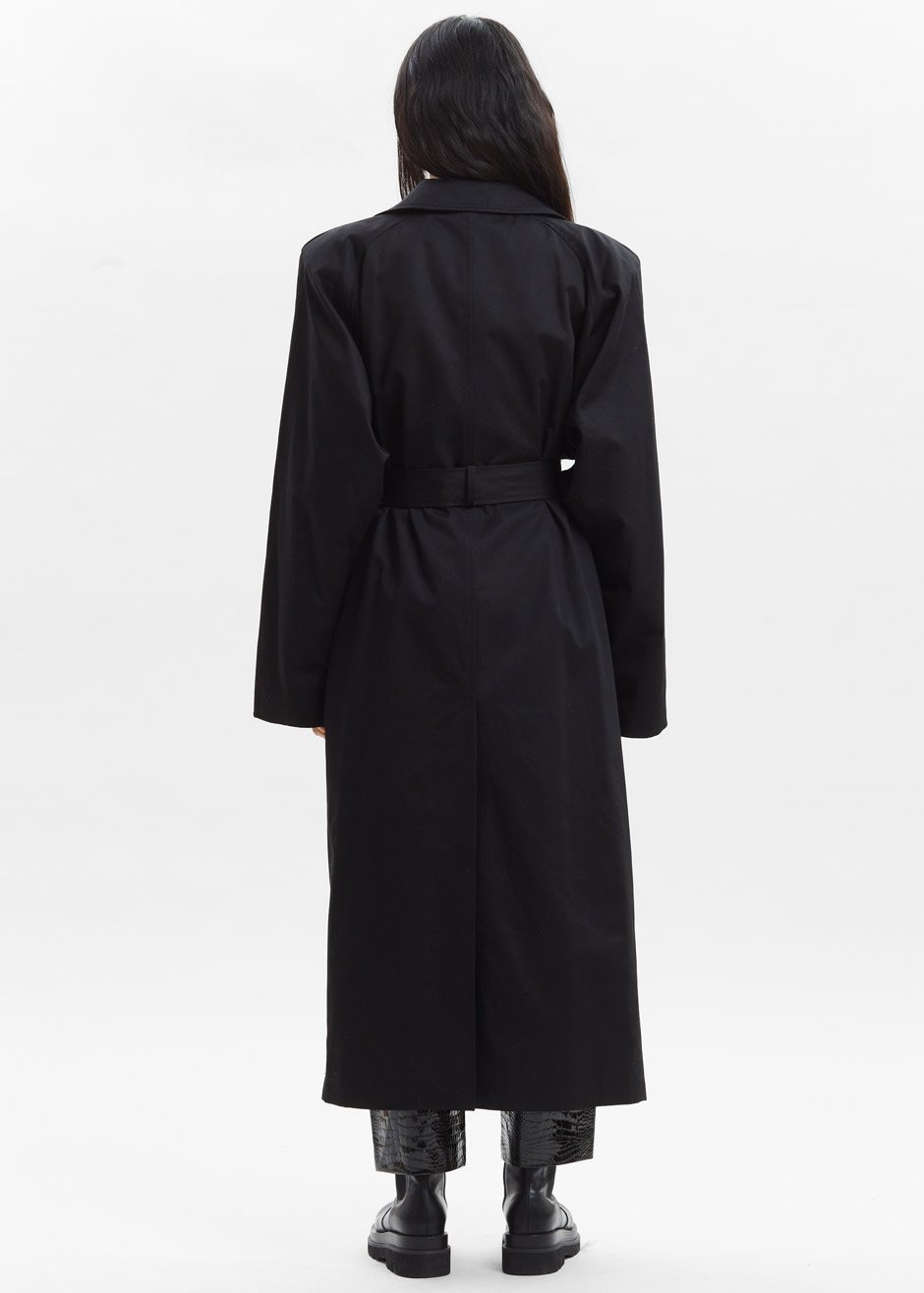 Marisol Box Shoulder Trench - Black